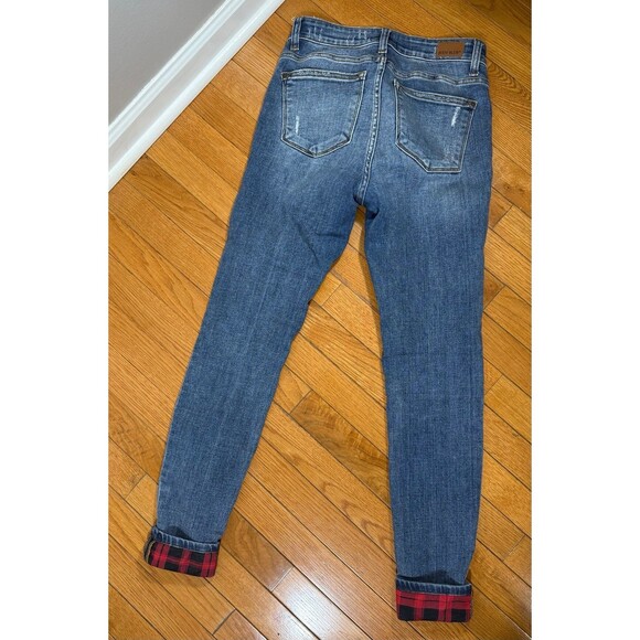 Judy Blue Red Buffalo Plaid Patch Distressed Skinny Jeans 26 - Picture 7 of 8